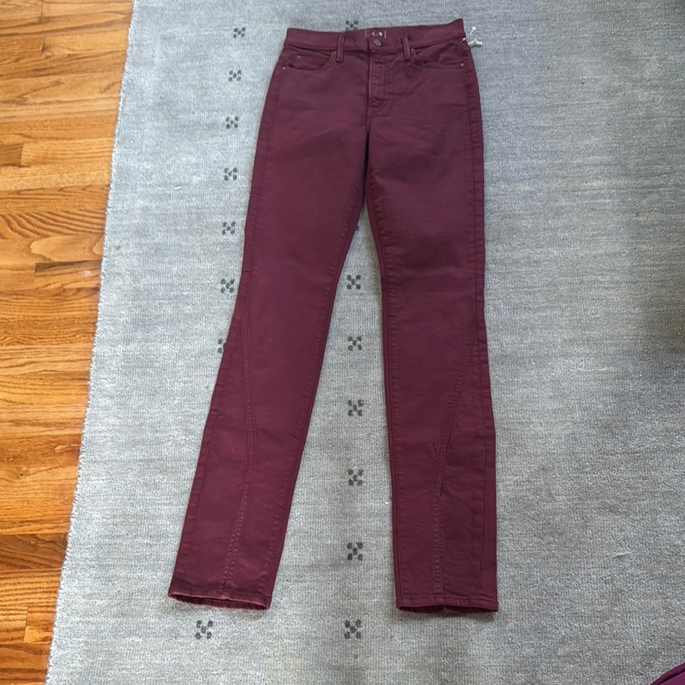 Mother Women's Rascal Sliced Up Heel Burgundy Jeans - Size 27  - NWOT